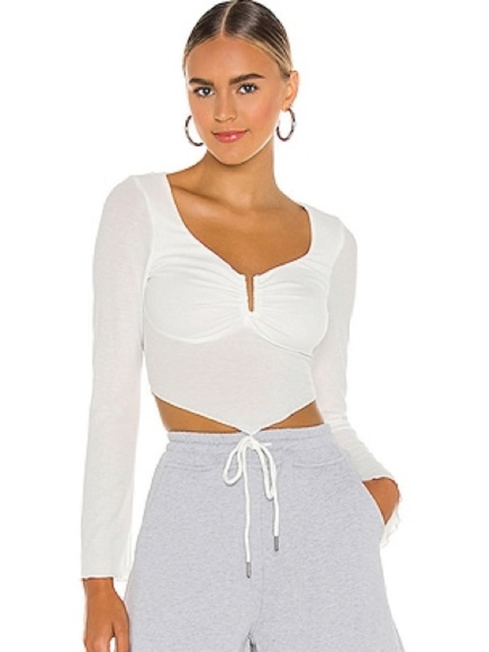 h:ours REVOLVE Tabitha White Ribbed Crop Top M